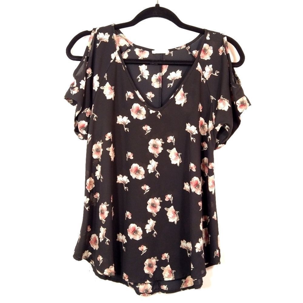 Sienna Sky Floral Black and Pink Cut Out Blouse XS